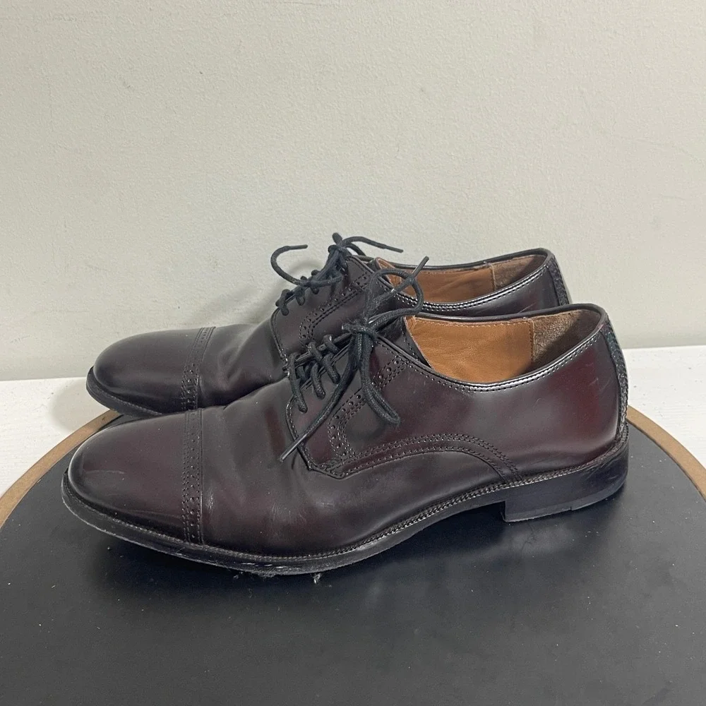 Johnston & Murphy Sheepskin Leather Oxford Dress Shoes‎ Men 8D Burgundy Cap Toe